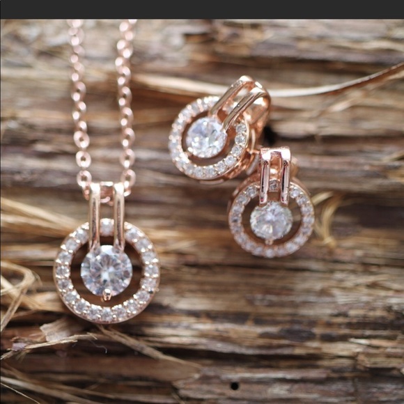 Eliana and Eli Jewelry - Halo Rose Gold Set CZ Necklace and Earrings